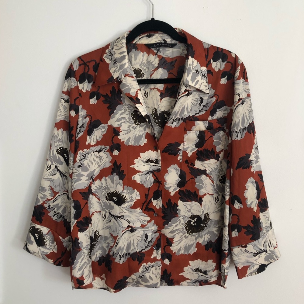 Zara Silky Button Up Blouse
